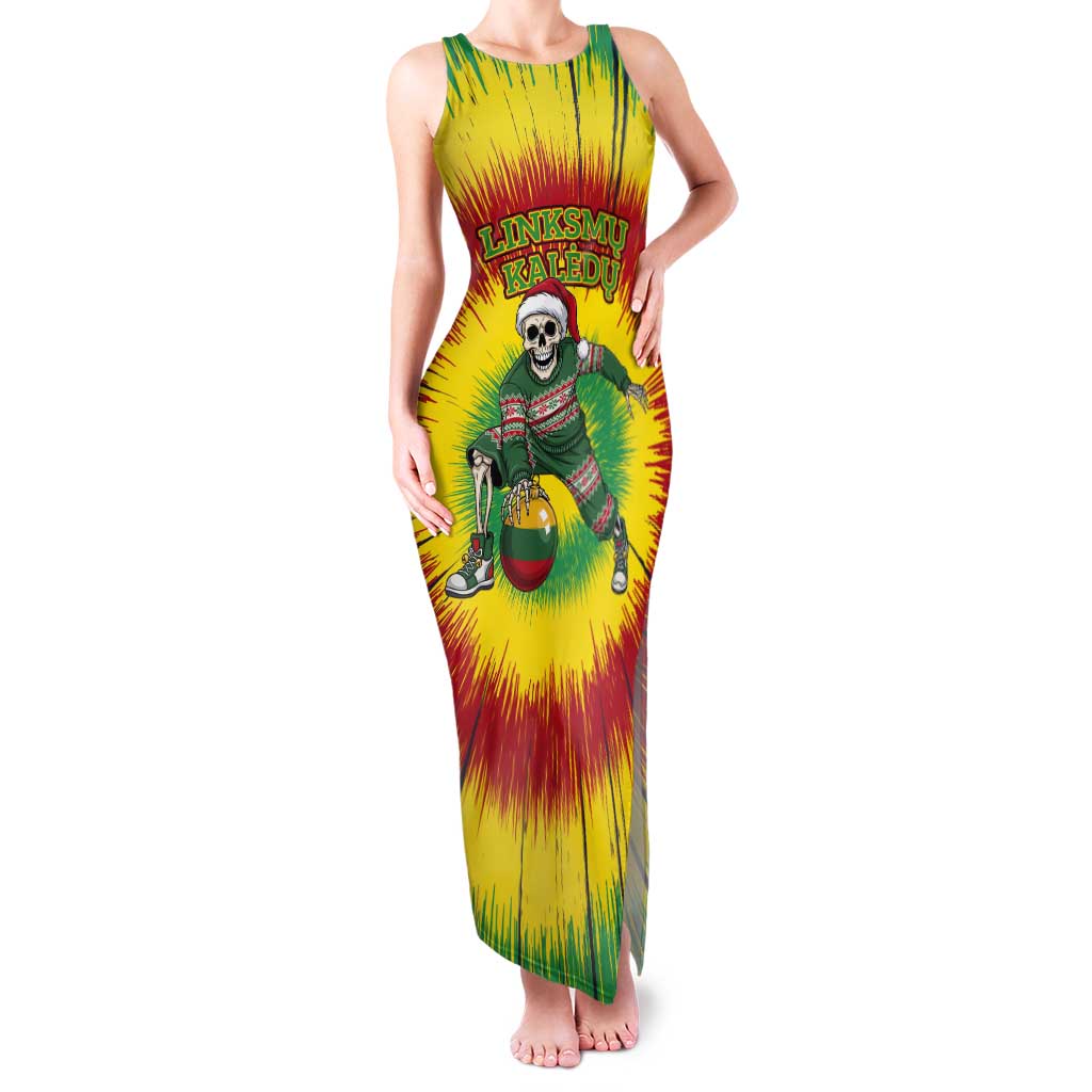 Personalized Lithuania Christmas Tie Dye Tank Maxi Dress Skeleton Basketball Slam Dunk Santa Hat LT19