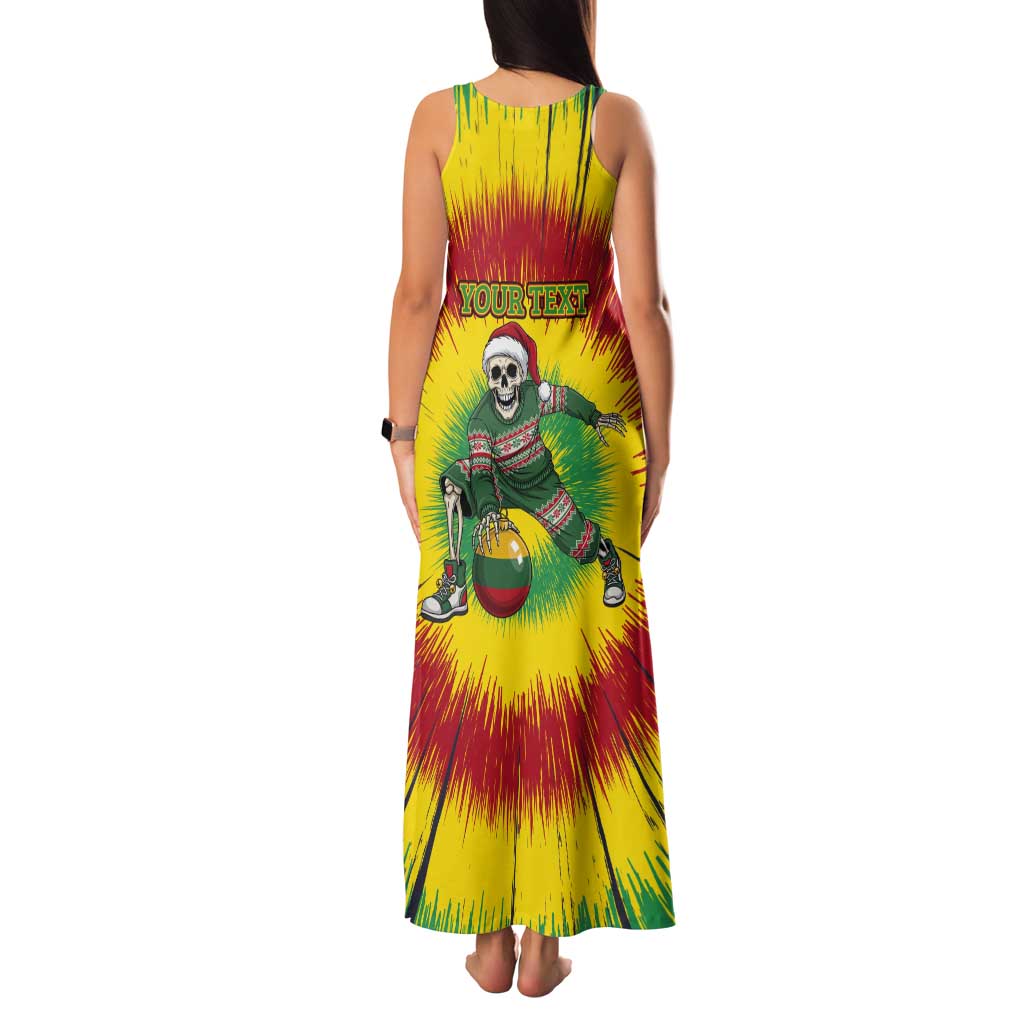 Personalized Lithuania Christmas Tie Dye Tank Maxi Dress Skeleton Basketball Slam Dunk Santa Hat LT19