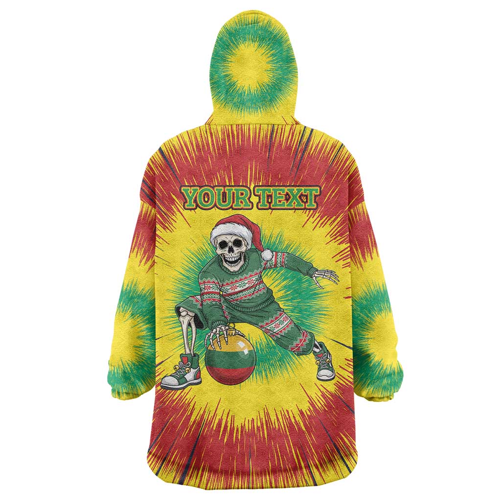 Personalized Lithuania Christmas Tie Dye Wearable Blanket Hoodie Skeleton Basketball Slam Dunk Santa Hat LT19