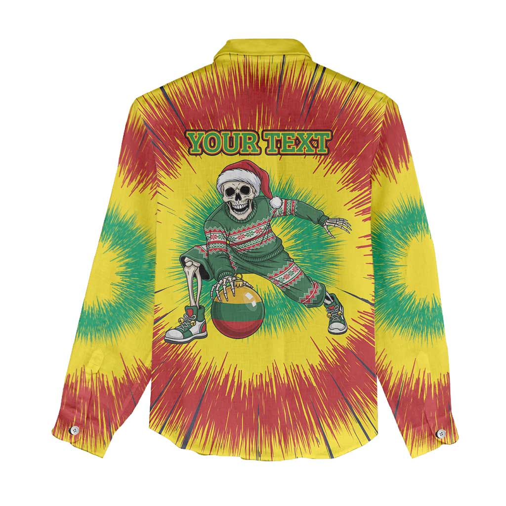 Personalized Lithuania Christmas Tie Dye Women Casual Shirt Skeleton Basketball Slam Dunk Santa Hat LT19