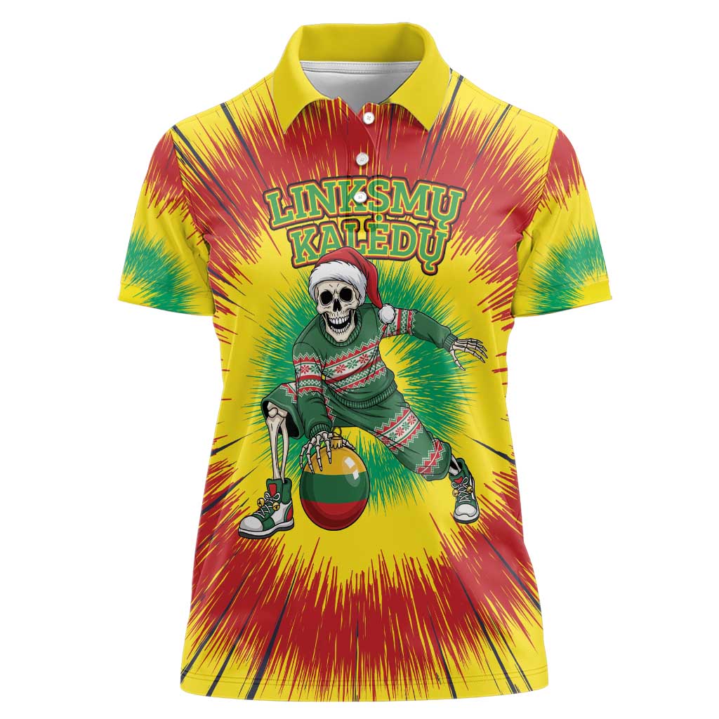 Personalized Lithuania Christmas Tie Dye Women Polo Shirt Skeleton Basketball Slam Dunk Santa Hat LT19
