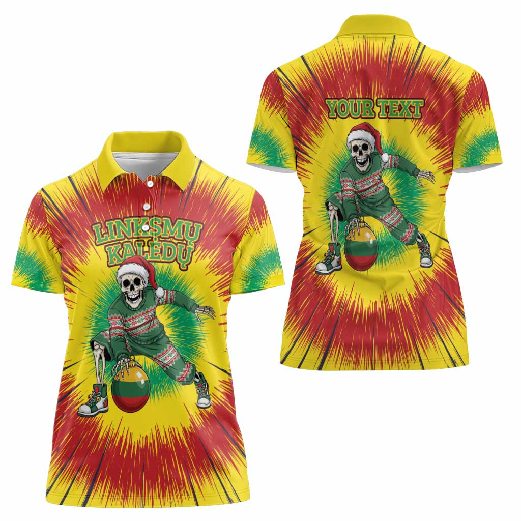 Personalized Lithuania Christmas Tie Dye Women Polo Shirt Skeleton Basketball Slam Dunk Santa Hat LT19