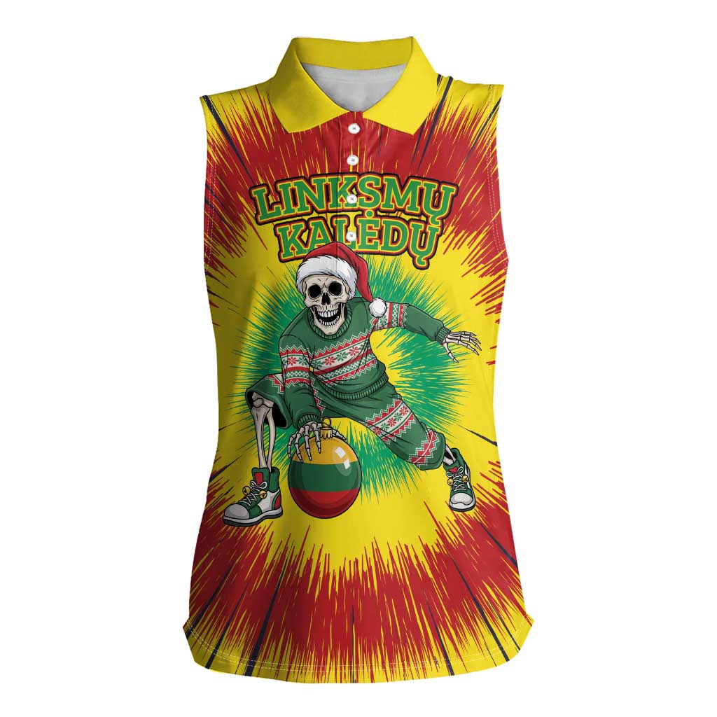Personalized Lithuania Christmas Tie Dye Women Sleeveless Polo Shirt Skeleton Basketball Slam Dunk Santa Hat LT19
