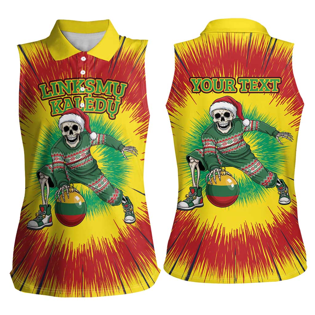 Personalized Lithuania Christmas Tie Dye Women Sleeveless Polo Shirt Skeleton Basketball Slam Dunk Santa Hat LT19