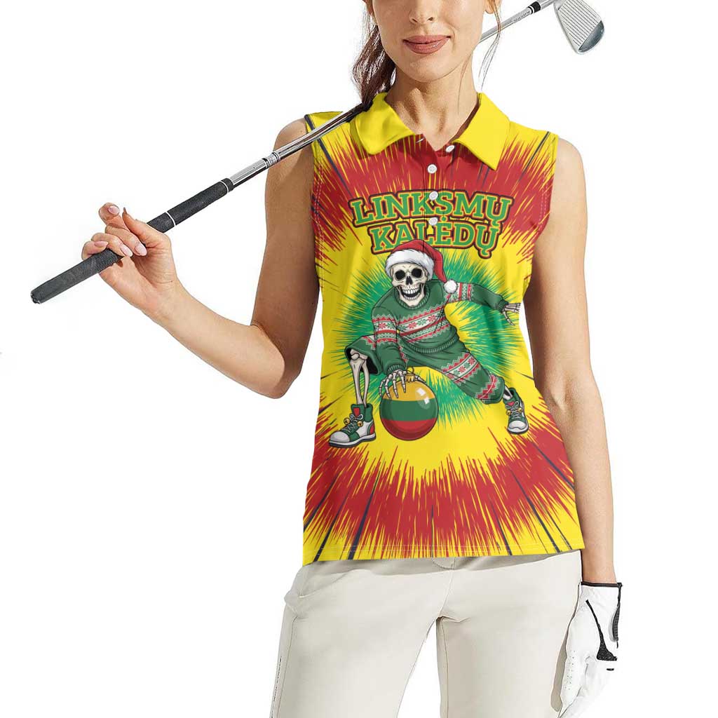 Personalized Lithuania Christmas Tie Dye Women Sleeveless Polo Shirt Skeleton Basketball Slam Dunk Santa Hat LT19