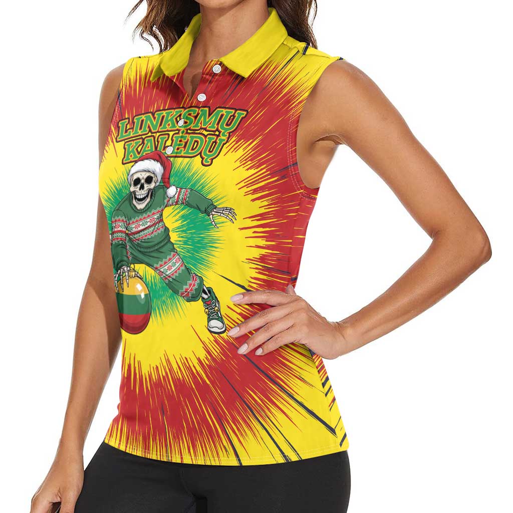 Personalized Lithuania Christmas Tie Dye Women Sleeveless Polo Shirt Skeleton Basketball Slam Dunk Santa Hat LT19