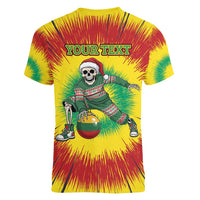 Personalized Lithuania Christmas Tie Dye Women V-Neck T-Shirt Skeleton Basketball Slam Dunk Santa Hat LT19