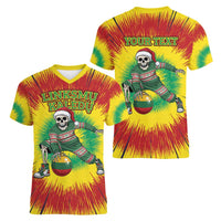 Personalized Lithuania Christmas Tie Dye Women V-Neck T-Shirt Skeleton Basketball Slam Dunk Santa Hat LT19