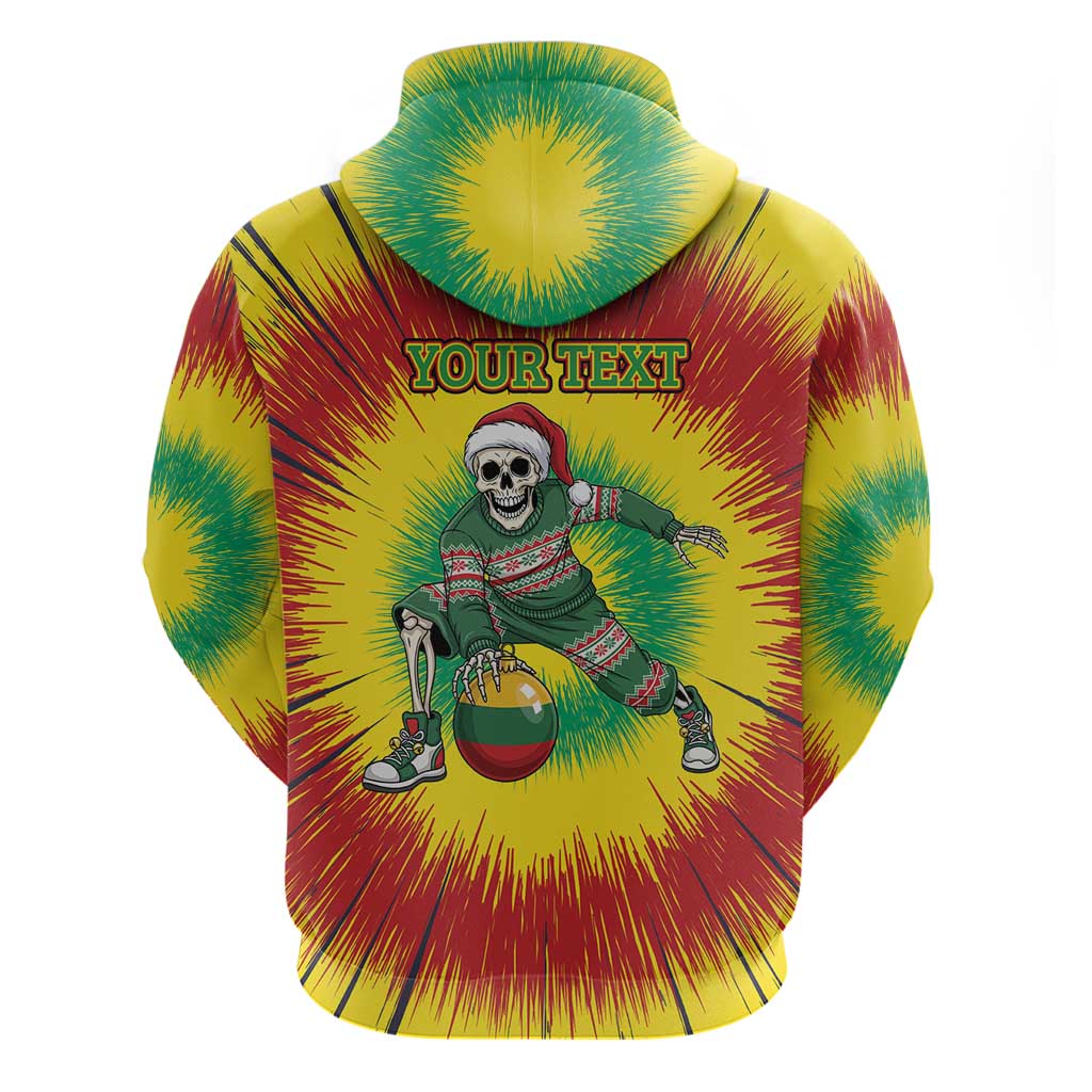 Personalized Lithuania Christmas Tie Dye Zip Hoodie Skeleton Basketball Slam Dunk Santa Hat LT19