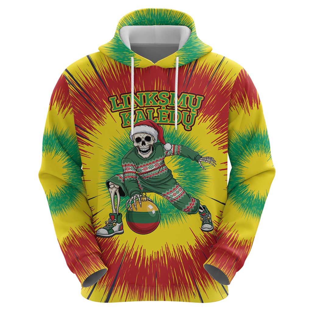 Personalized Lithuania Christmas Tie Dye Zip Hoodie Skeleton Basketball Slam Dunk Santa Hat LT19