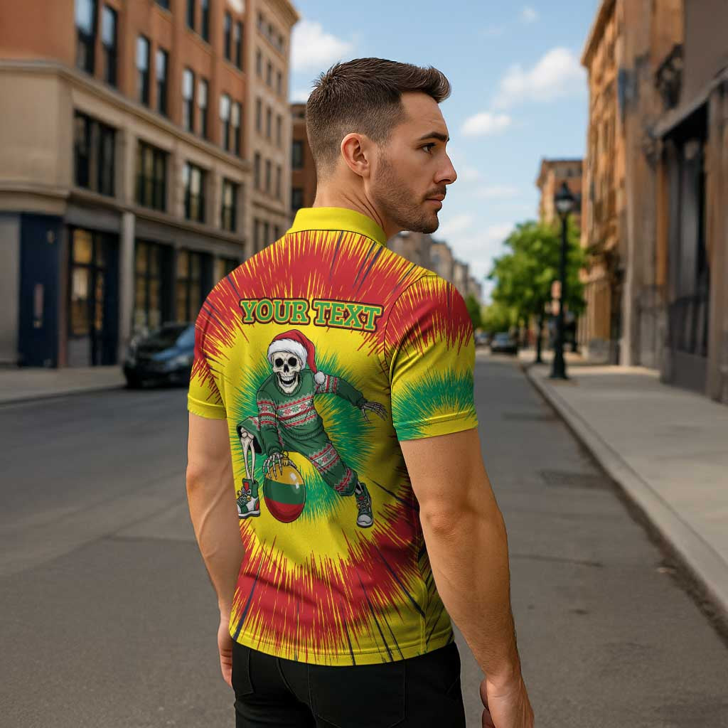 Personalized Lithuania Christmas Tie Dye Zipper Polo Shirt Skeleton Basketball Slam Dunk Santa Hat LT19