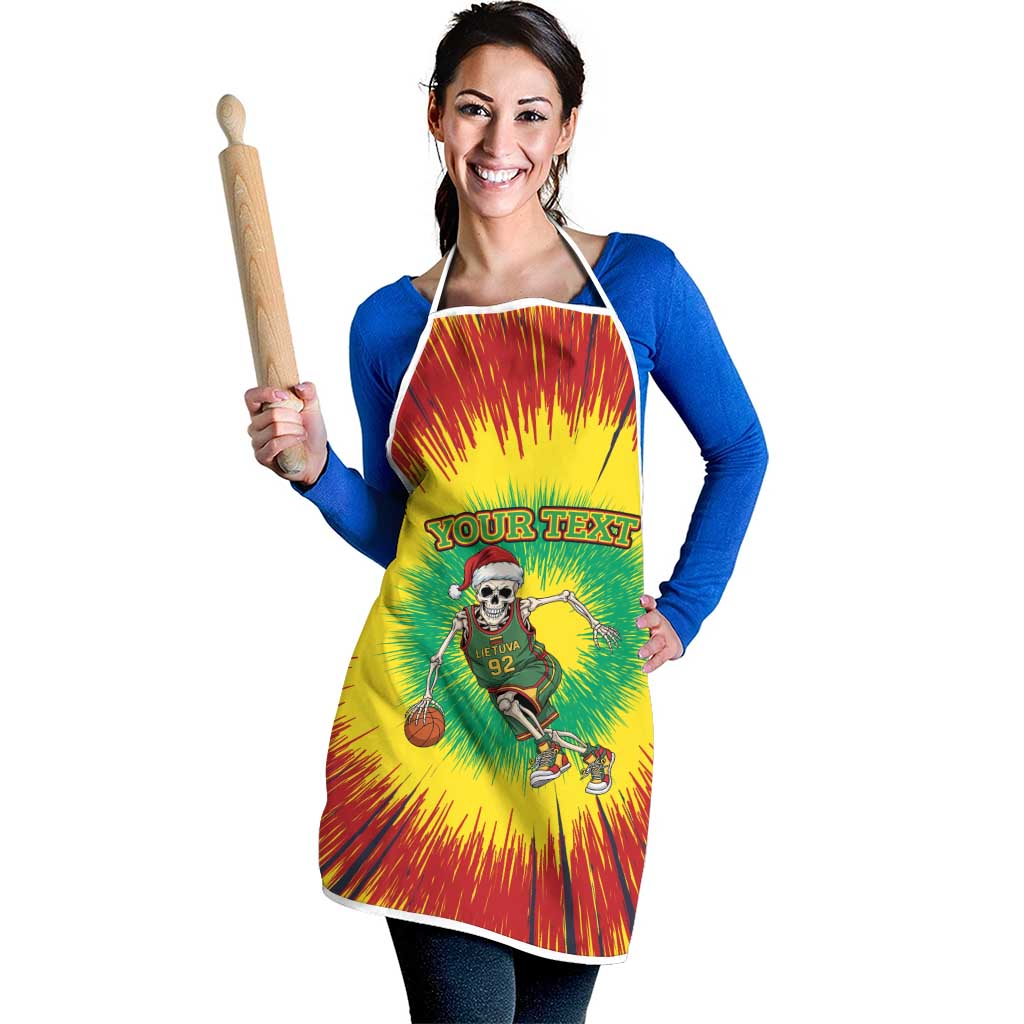 Lithuania Christmas Tie Dye Apron Skeleton Basketball Slam Dunk - Wonder Print Shop