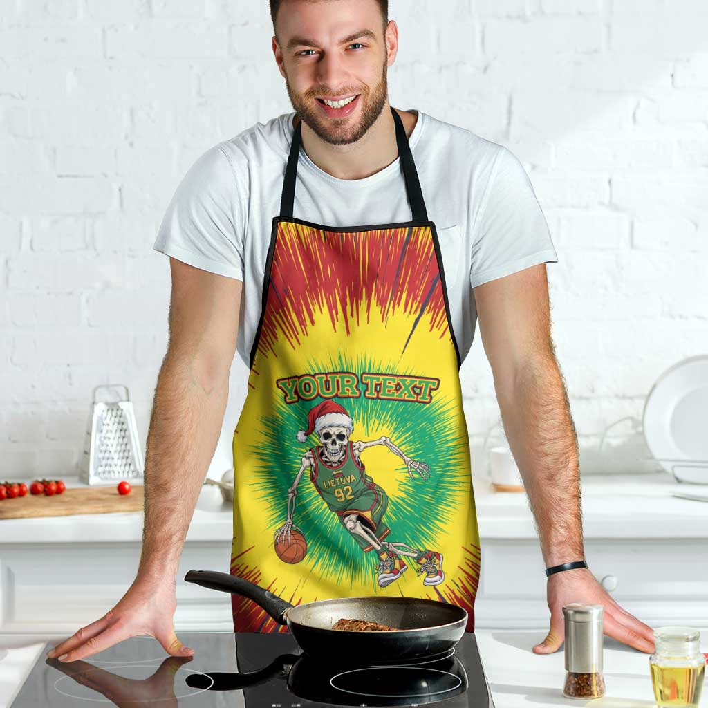Lithuania Christmas Tie Dye Apron Skeleton Basketball Slam Dunk - Wonder Print Shop