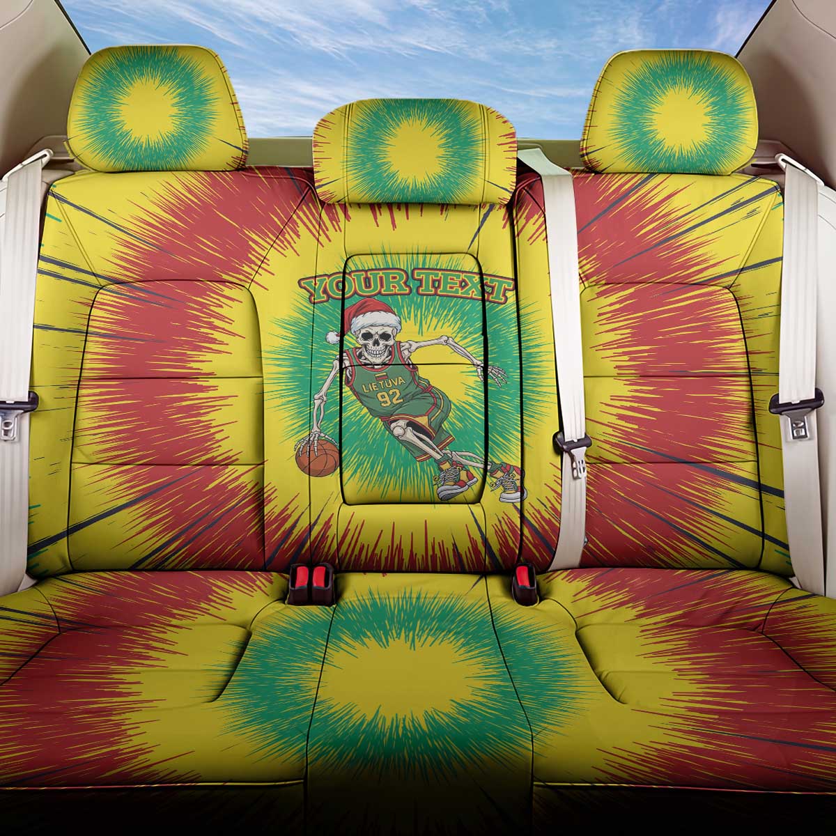 Lithuania Christmas Tie Dye Back Car Seat Cover Skeleton Basketball Slam Dunk - Wonder Print Shop