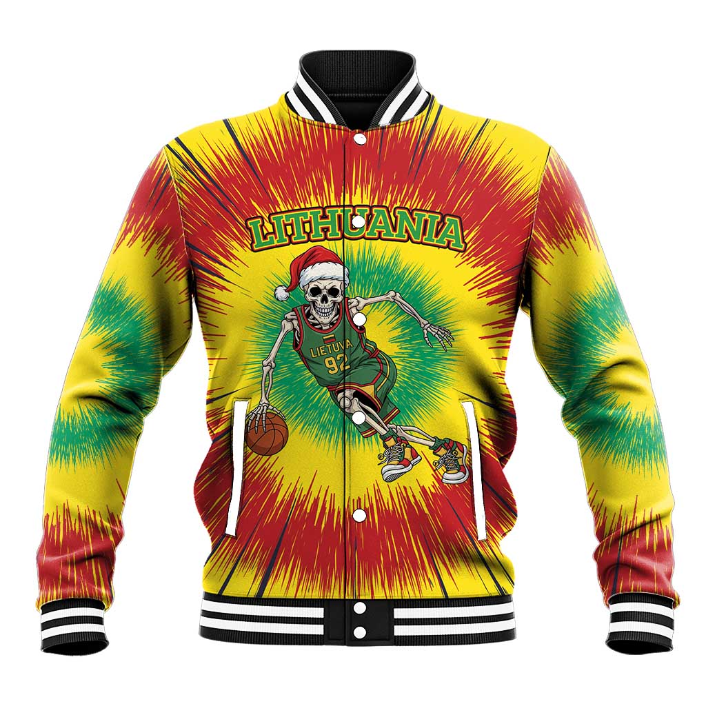 Personalized Lithuania Christmas Tie Dye Baseball Jacket Skeleton Basketball Slam Dunk LT19