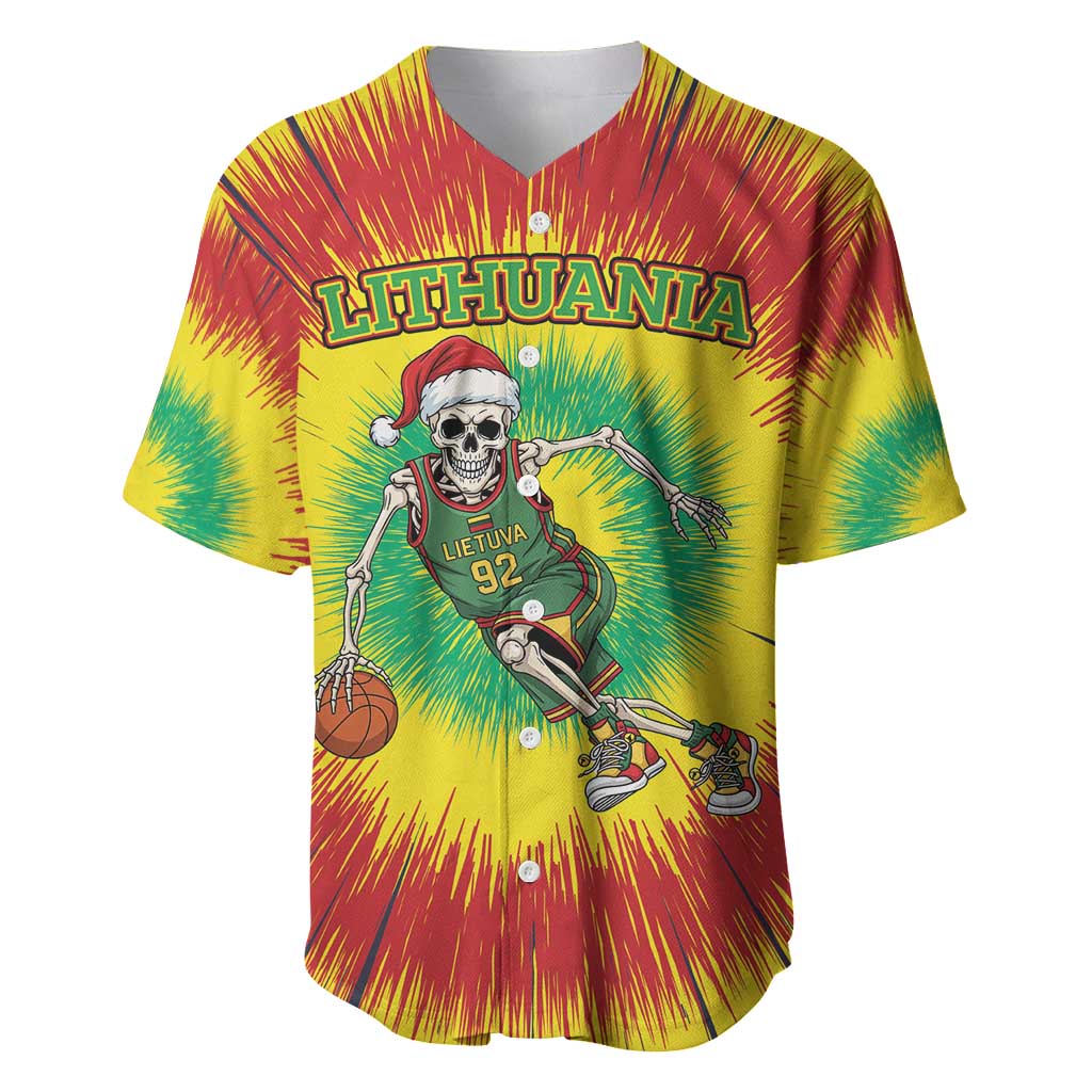 Personalized Lithuania Christmas Tie Dye Baseball Jersey Skeleton Basketball Slam Dunk LT19