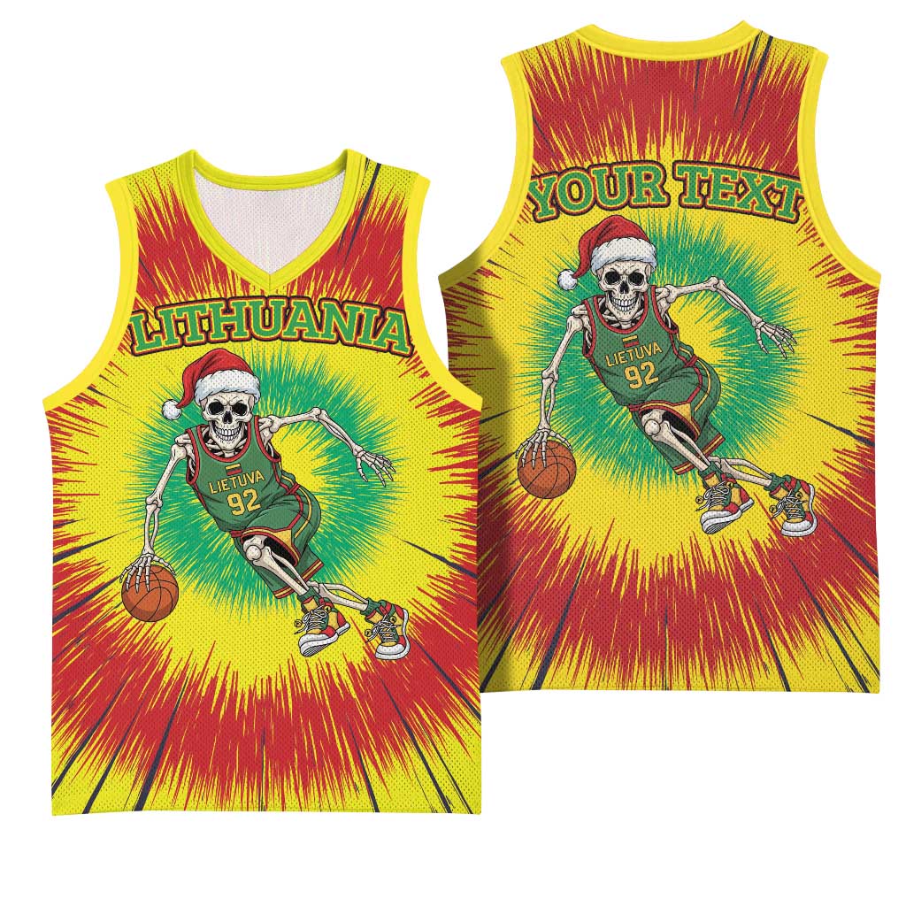 Personalized Lithuania Christmas Tie Dye Basketball Jersey Skeleton Basketball Slam Dunk LT19