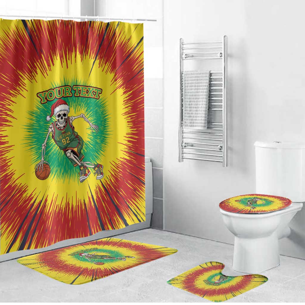 Lithuania Christmas Tie Dye Bathroom Set Skeleton Basketball Slam Dunk - Wonder Print Shop