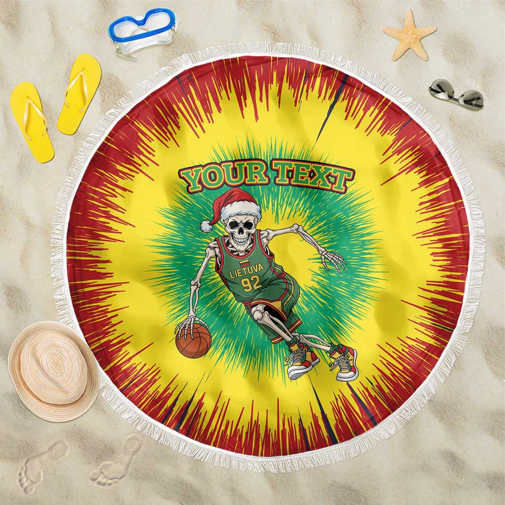 Lithuania Christmas Tie Dye Beach Blanket Skeleton Basketball Slam Dunk - Wonder Print Shop