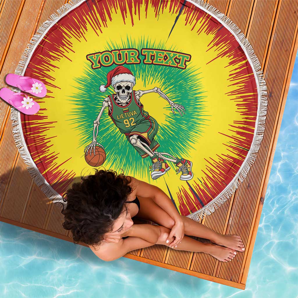 Lithuania Christmas Tie Dye Beach Blanket Skeleton Basketball Slam Dunk - Wonder Print Shop