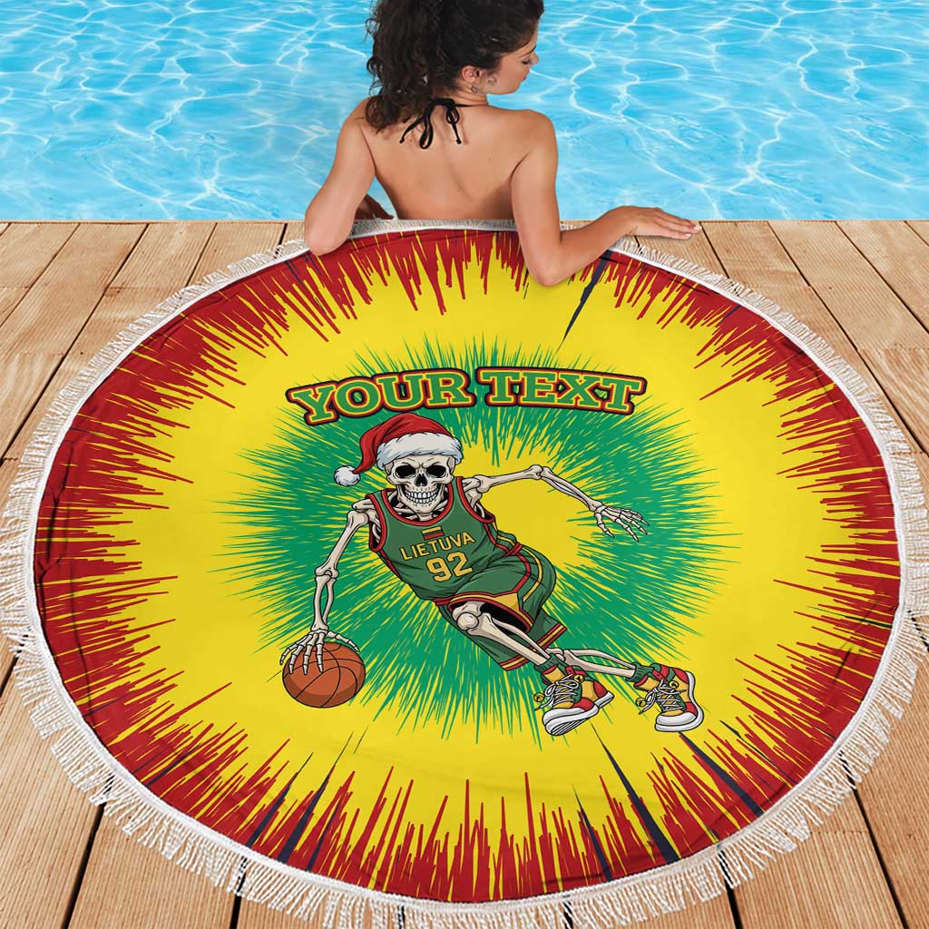 Lithuania Christmas Tie Dye Beach Blanket Skeleton Basketball Slam Dunk - Wonder Print Shop