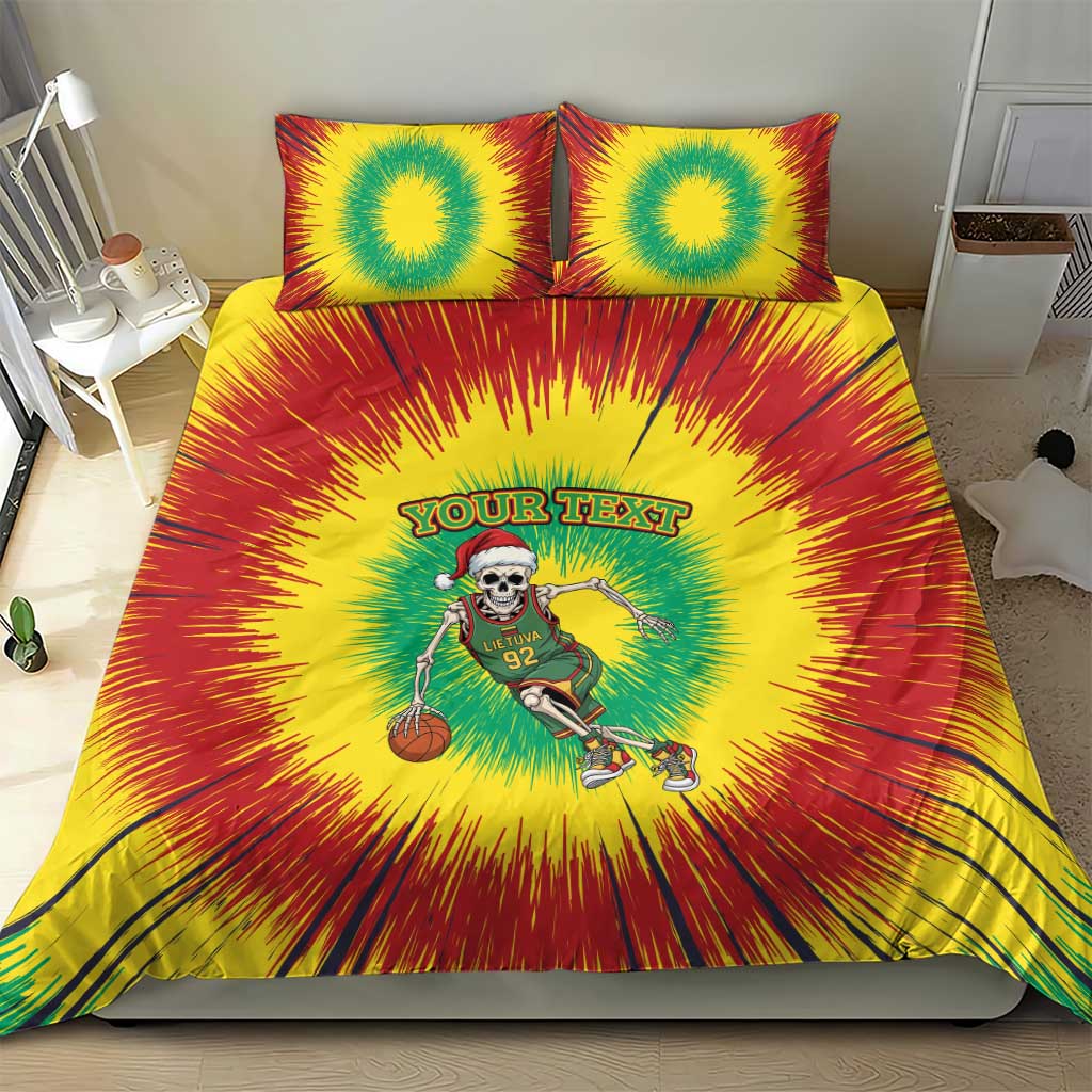 Lithuania Christmas Tie Dye Bedding Set Skeleton Basketball Slam Dunk - Wonder Print Shop