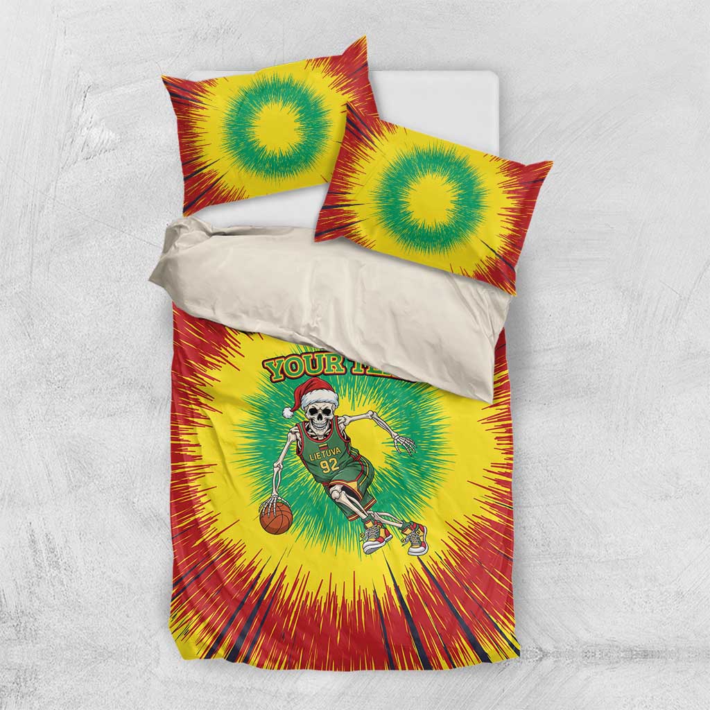 Lithuania Christmas Tie Dye Bedding Set Skeleton Basketball Slam Dunk - Wonder Print Shop