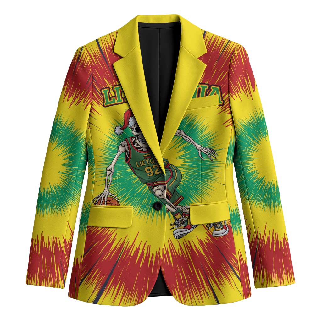 Personalized Lithuania Christmas Tie Dye Blazer Skeleton Basketball Slam Dunk LT19