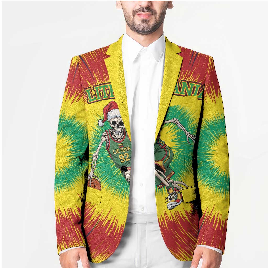Personalized Lithuania Christmas Tie Dye Blazer Skeleton Basketball Slam Dunk LT19
