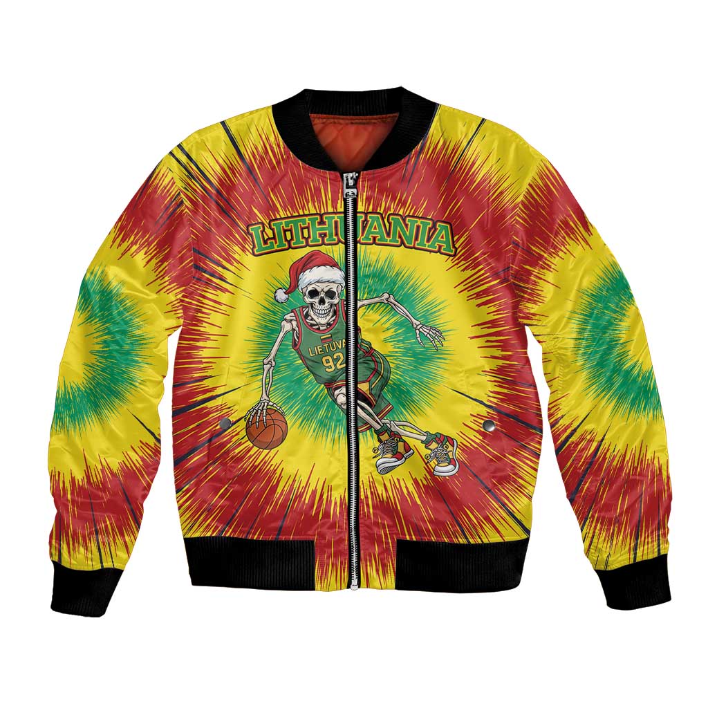 Personalized Lithuania Christmas Tie Dye Bomber Jacket Skeleton Basketball Slam Dunk LT19