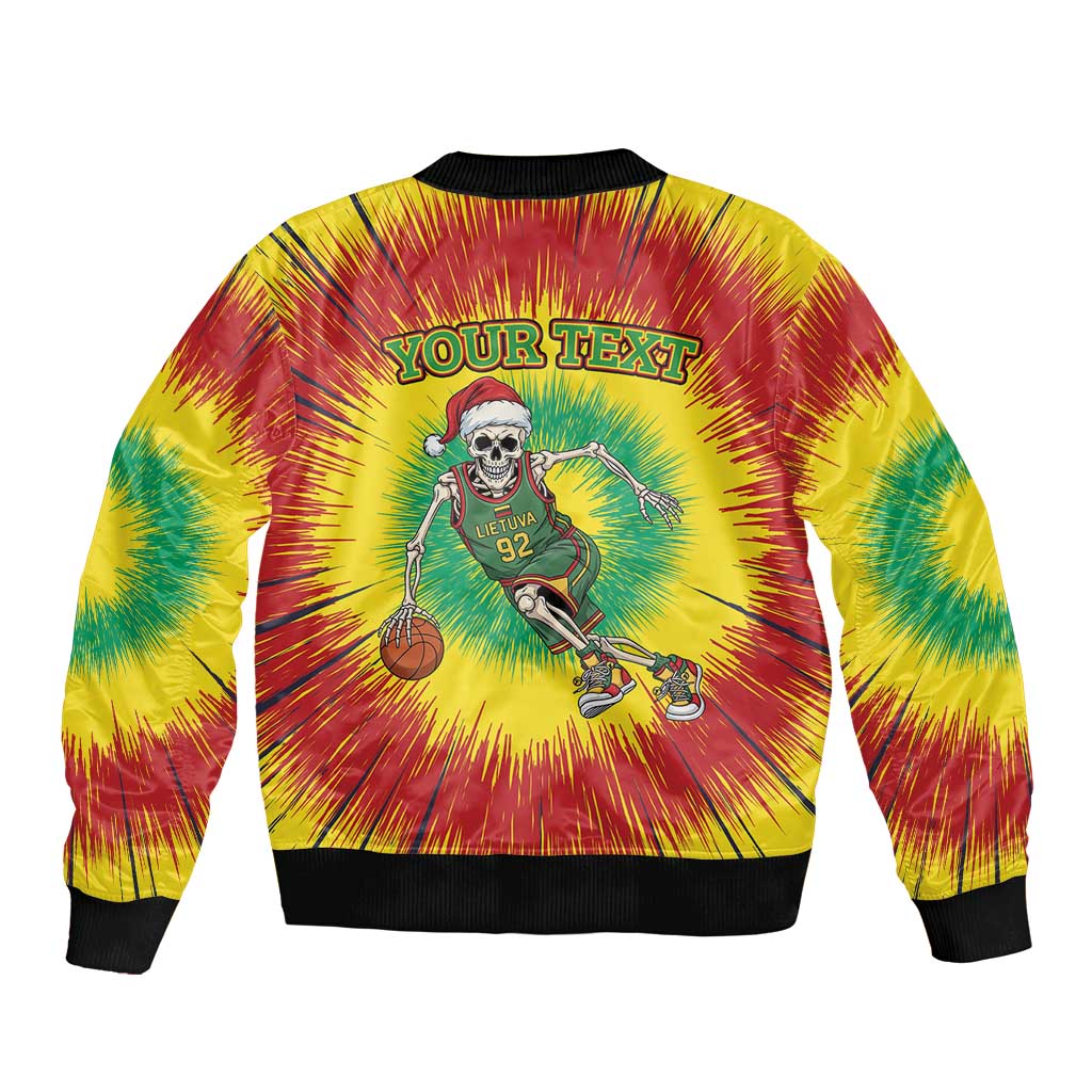 Personalized Lithuania Christmas Tie Dye Bomber Jacket Skeleton Basketball Slam Dunk LT19