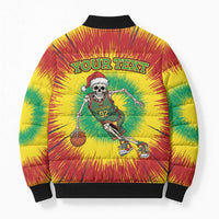 Personalized Lithuania Christmas Tie Dye Bomber Puffer Jacket Skeleton Basketball Slam Dunk LT19