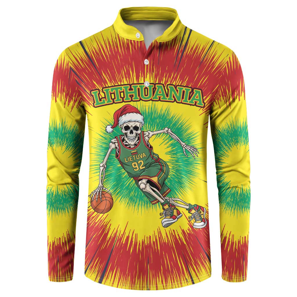 Personalized Lithuania Christmas Tie Dye Button Sweatshirt Skeleton Basketball Slam Dunk LT19