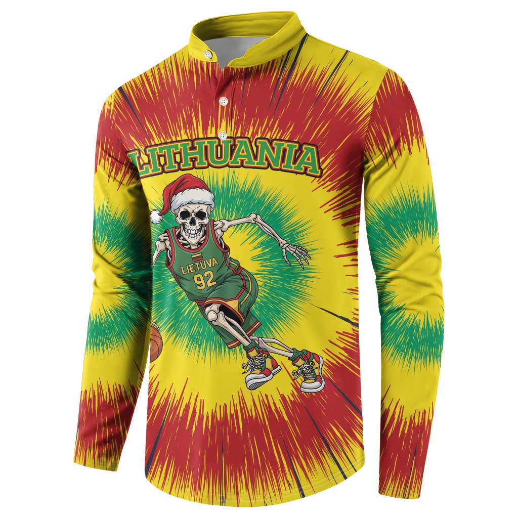 Personalized Lithuania Christmas Tie Dye Button Sweatshirt Skeleton Basketball Slam Dunk LT19
