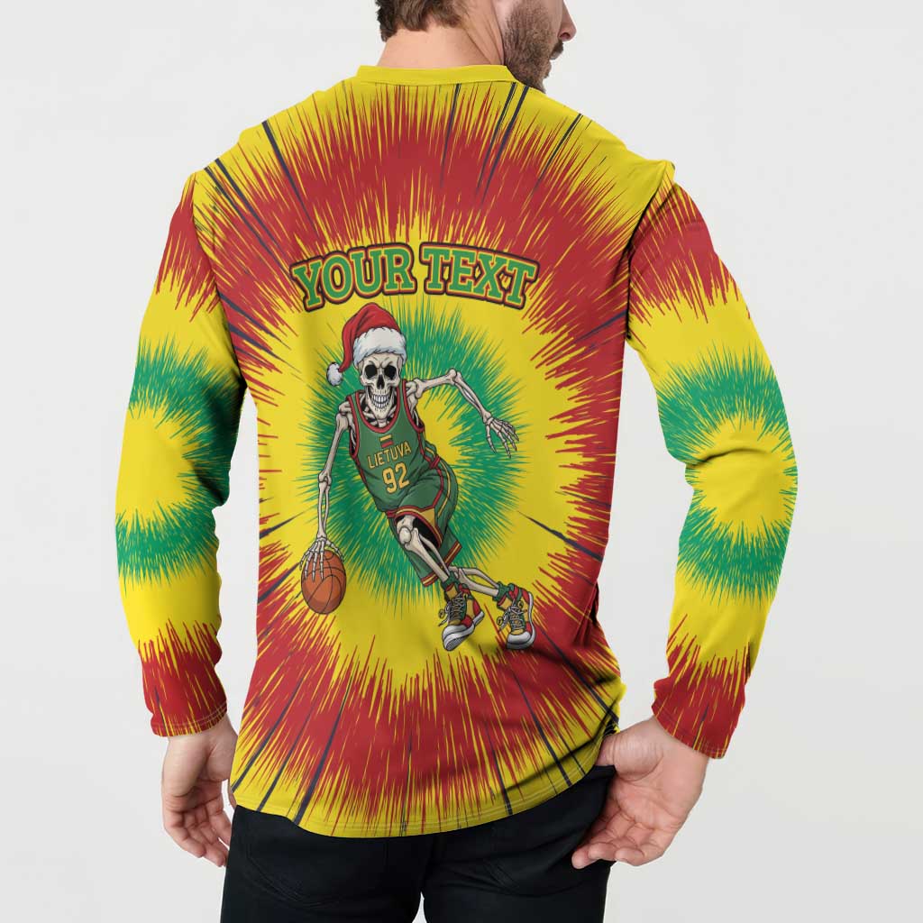 Personalized Lithuania Christmas Tie Dye Button Sweatshirt Skeleton Basketball Slam Dunk LT19