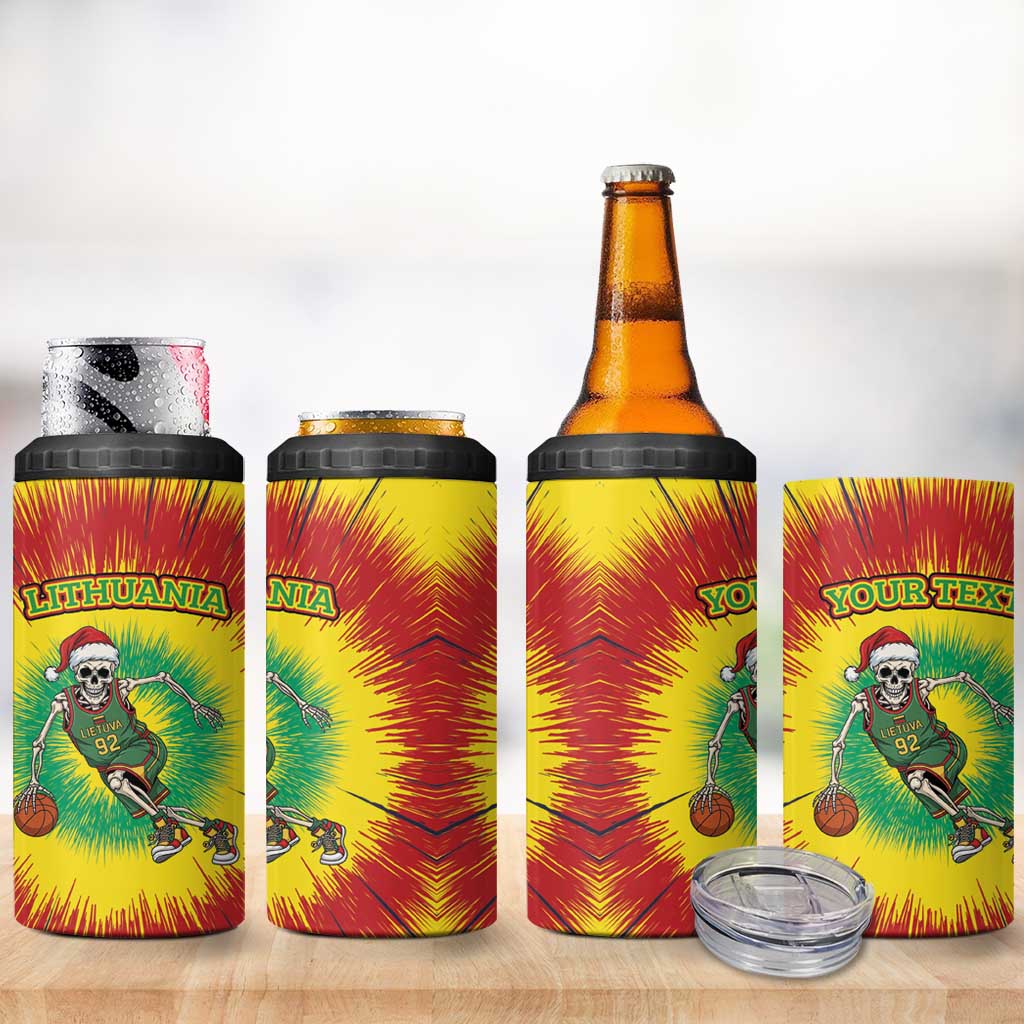 Lithuania Christmas Tie Dye 4 in 1 Can Cooler Tumbler Skeleton Basketball Slam Dunk - Wonder Print Shop