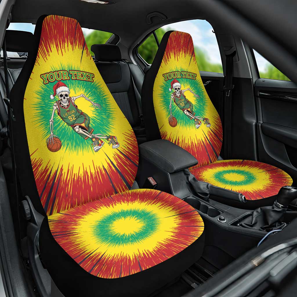 Lithuania Christmas Tie Dye Car Seat Cover Skeleton Basketball Slam Dunk - Wonder Print Shop