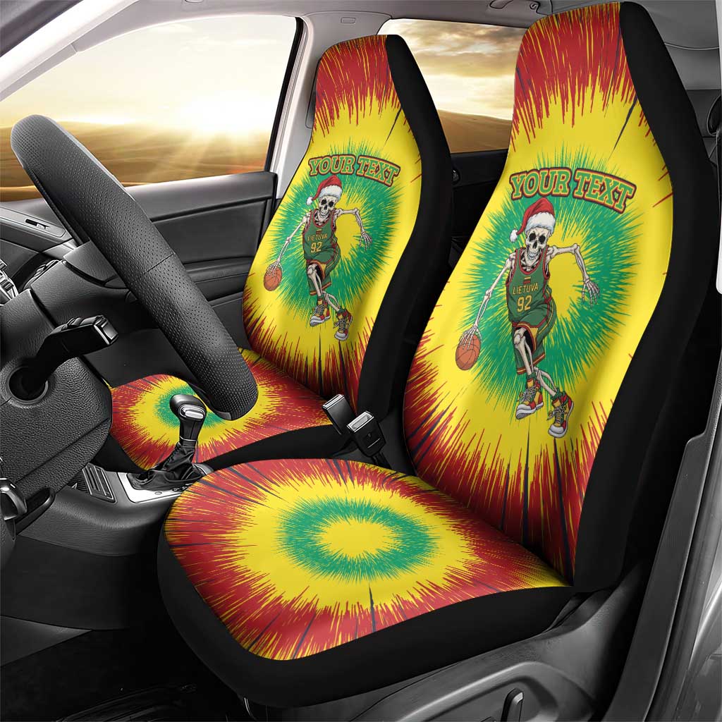 Lithuania Christmas Tie Dye Car Seat Cover Skeleton Basketball Slam Dunk - Wonder Print Shop