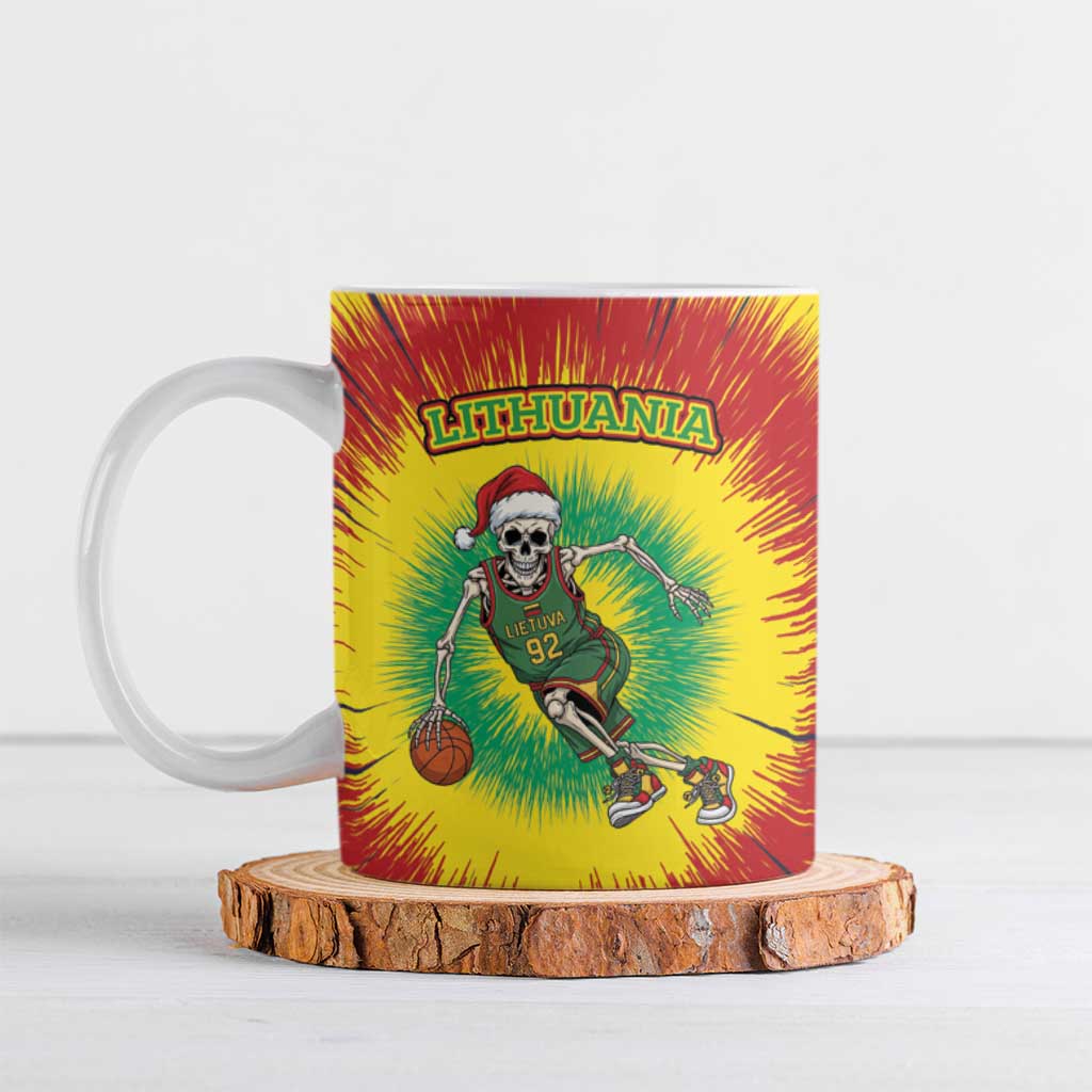 Lithuania Christmas Tie Dye Ceramic Mug Skeleton Basketball Slam Dunk - Wonder Print Shop
