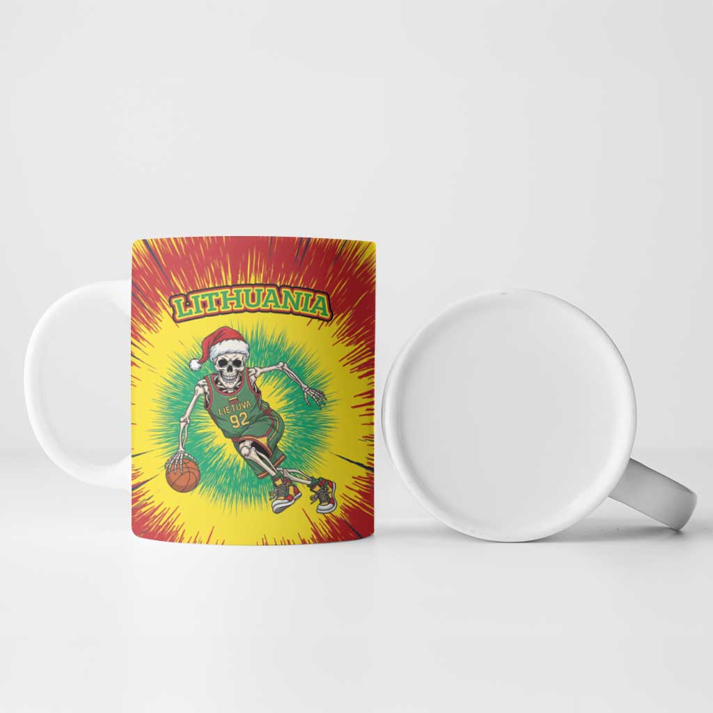 Lithuania Christmas Tie Dye Ceramic Mug Skeleton Basketball Slam Dunk - Wonder Print Shop