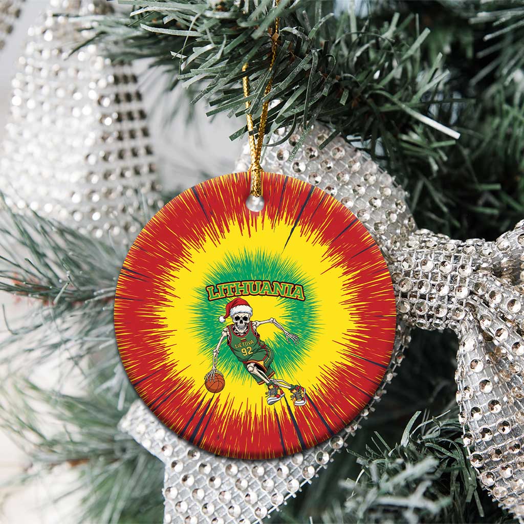 Lithuania Christmas Tie Dye Ceramic Ornament Skeleton Basketball Slam Dunk - Wonder Print Shop