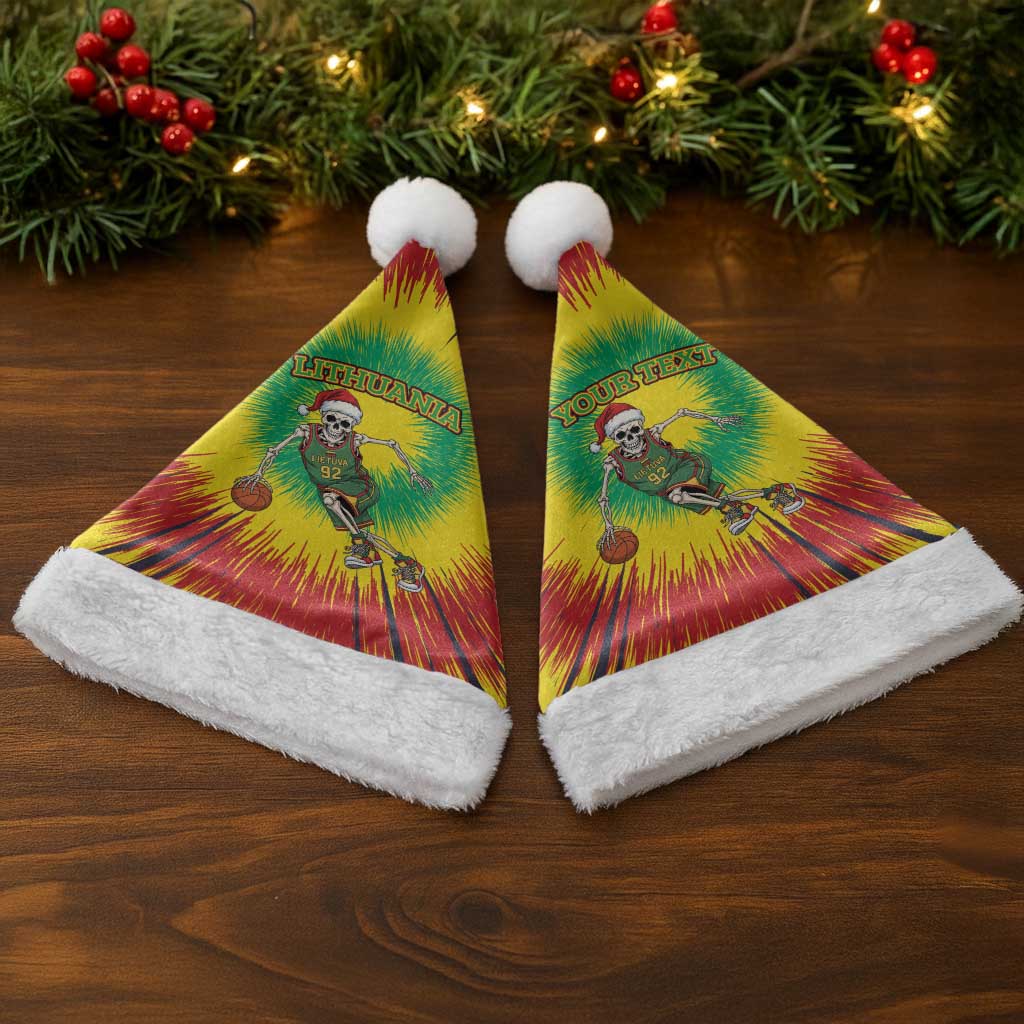 Personalized Lithuania Christmas Tie Dye Christmas Santa Hat Skeleton Basketball Slam Dunk - Wonder Print Shop