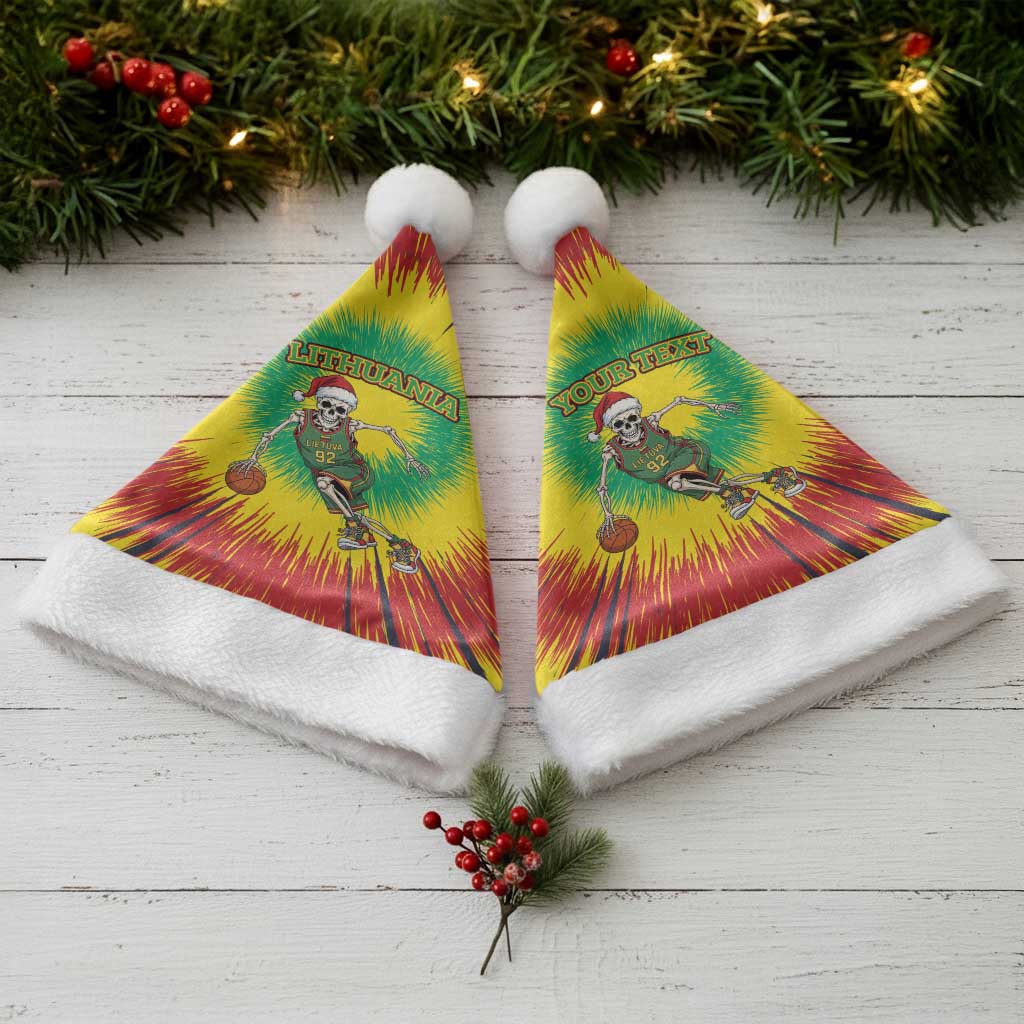 Personalized Lithuania Christmas Tie Dye Christmas Santa Hat Skeleton Basketball Slam Dunk - Wonder Print Shop