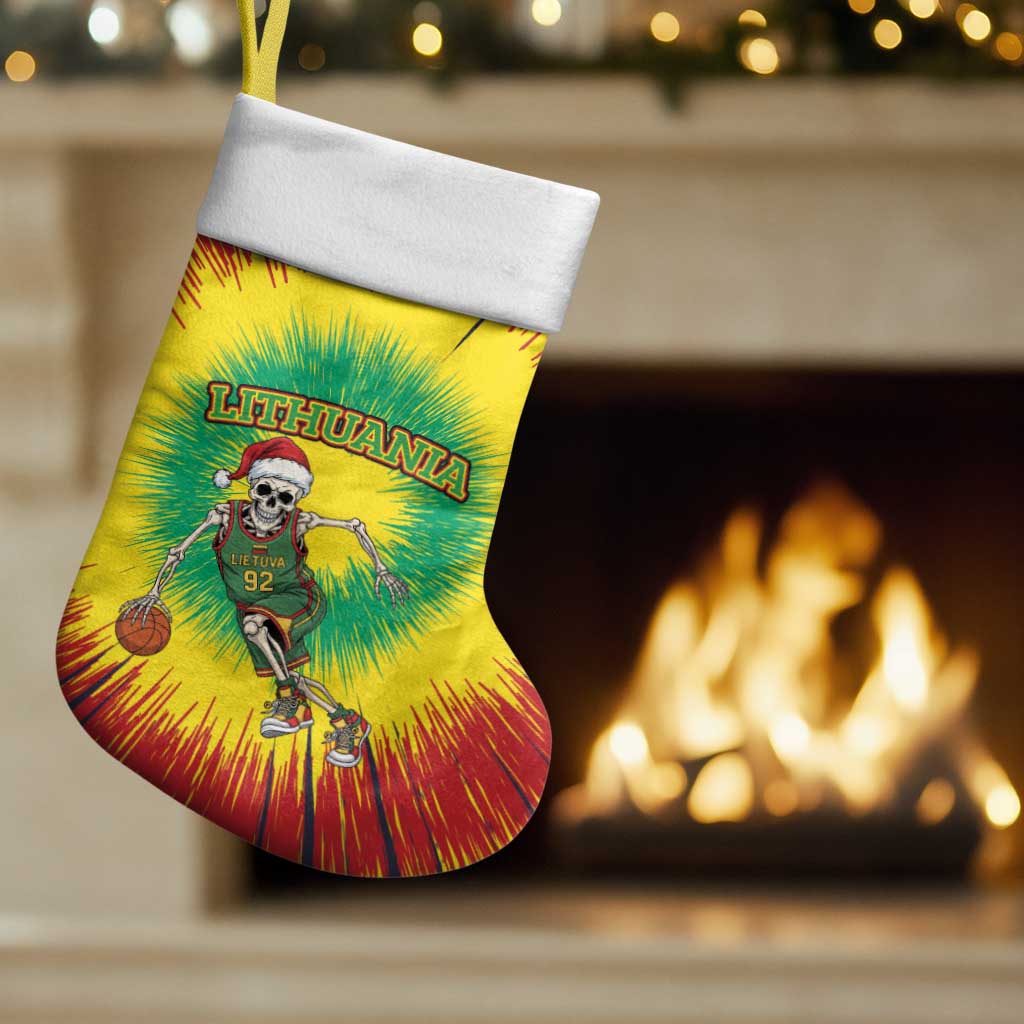 Personalized Lithuania Christmas Tie Dye Christmas Stocking Skeleton Basketball Slam Dunk - Wonder Print Shop