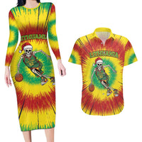 Personalized Lithuania Christmas Tie Dye Couples Matching Long Sleeve Bodycon Dress and Hawaiian Shirt Skeleton Basketball Slam Dunk LT19