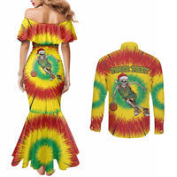 Personalized Lithuania Christmas Tie Dye Couples Matching Mermaid Dress and Long Sleeve Button Shirt Skeleton Basketball Slam Dunk LT19