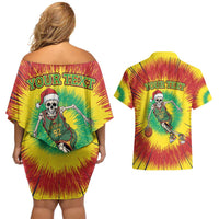 Personalized Lithuania Christmas Tie Dye Couples Matching Off Shoulder Short Dress and Hawaiian Shirt Skeleton Basketball Slam Dunk LT19