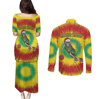 Personalized Lithuania Christmas Tie Dye Couples Matching Puletasi and Long Sleeve Button Shirt Skeleton Basketball Slam Dunk LT19