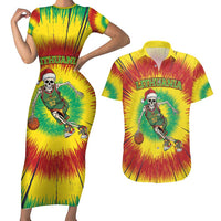 Personalized Lithuania Christmas Tie Dye Couples Matching Short Sleeve Bodycon Dress and Hawaiian Shirt Skeleton Basketball Slam Dunk LT19
