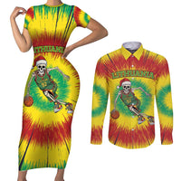 Personalized Lithuania Christmas Tie Dye Couples Matching Short Sleeve Bodycon Dress and Long Sleeve Button Shirt Skeleton Basketball Slam Dunk LT19